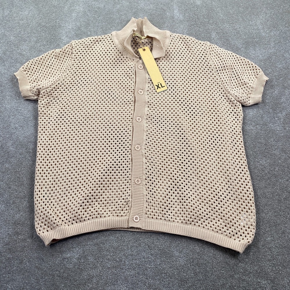 Sandstone Knitted Button Cardigan Polo Shirt Short Sleeves Men's Size XL Beige